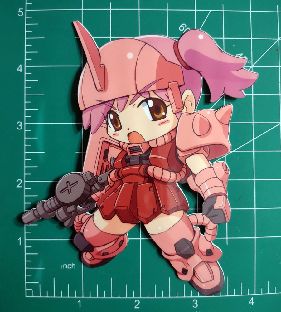Char’s Zaku MS Girl sticker, anime girl laminated vinyl Gundam multiple sizes