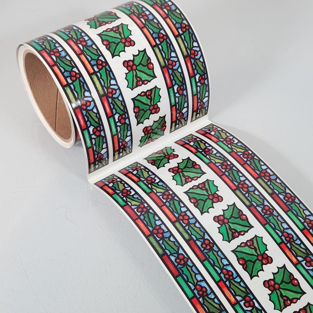 Vintage Frances Meyer Stained Glass Holly Border Sticker Roll Lot of 23 Sheets