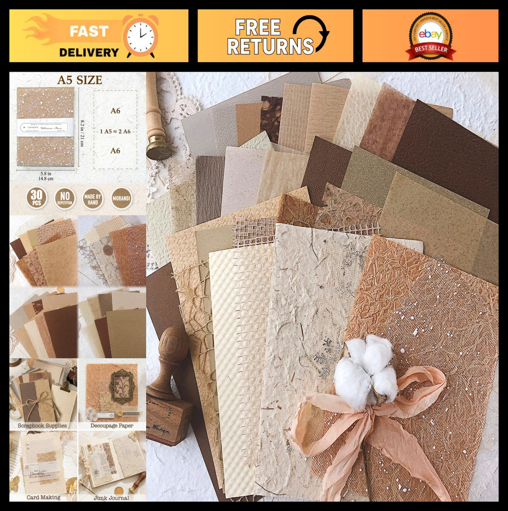 30 Pcs Vintage Textured Scrapbook Paper & Mesh, Junk Journal Supplies, Crafting