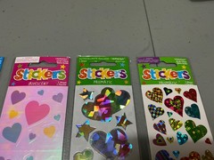 3 SHEETS RARE AMSCAN STICKERS MULTI-COLORED STARS + HEARTS – NEW IN PACKAGES