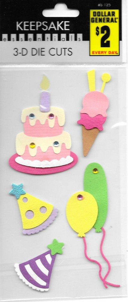 KEEPSAKE Essentials Party Embellishments Birthday Cake Hat Balloons Ice Cream