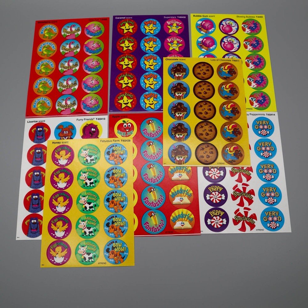 Vtg Trend Enterprises Scratch ‘N Sniff Lot of 8 Full Sheets 120 Stickers