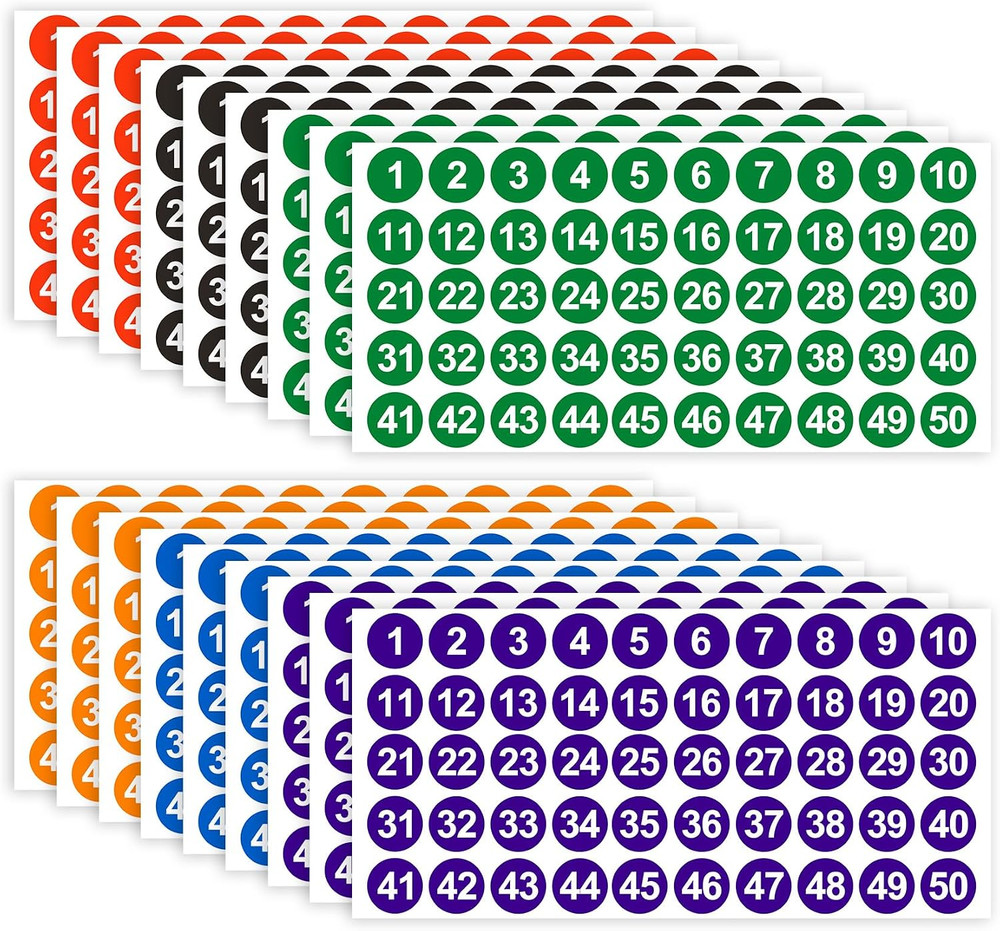 Consecutive Number Stickers, 900 PCS Number Stickers 1 to 50, 18 Sheets 1 Inch V
