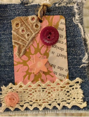 Six OOAK Junk Journal Denim Tags VTG Ephemera Scrapbooking Embellished Handmade