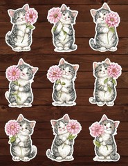 Kitty With Pink Flower Die Cut Vinyl Stickers Scrapbooking Laptop Waterbottle