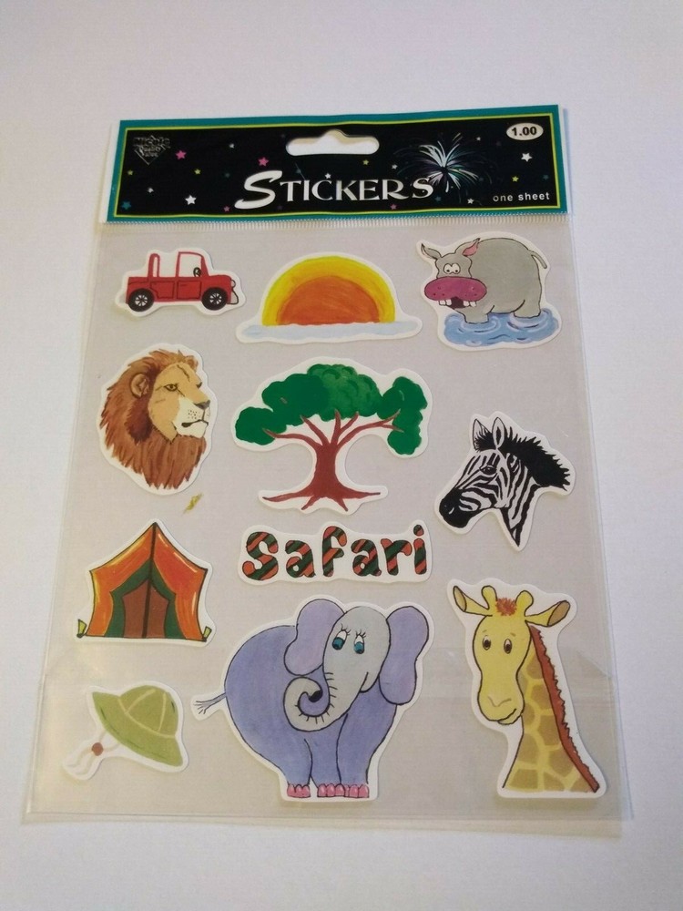Crafts Stickers Safari Jeep Sunset Hippo Tent Elephant Lion Zebra Tree Hat