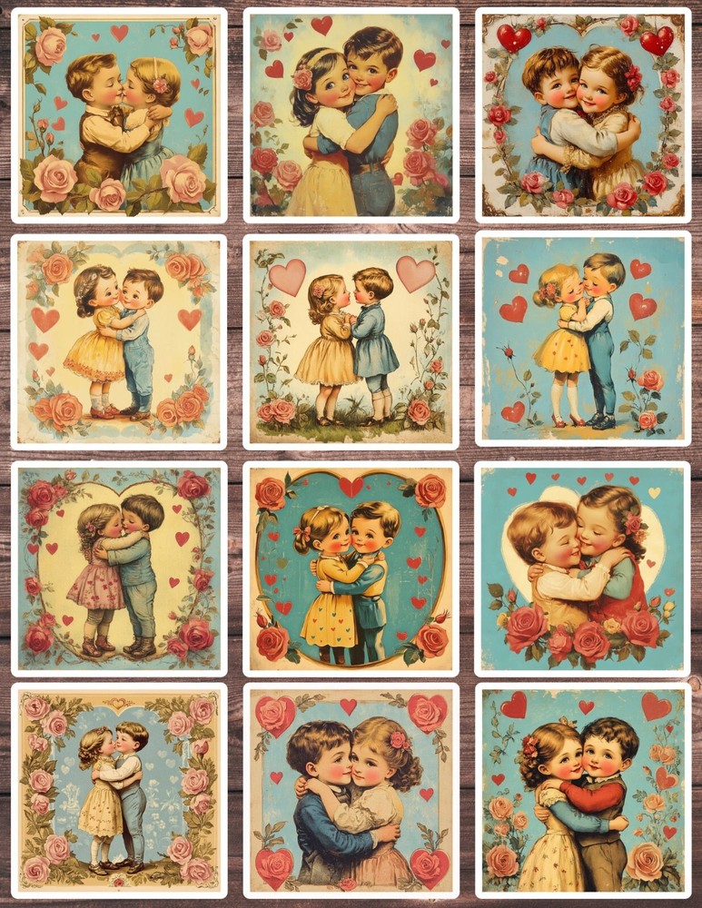 Vintage Style Valentines Die Cut Vinyl Stickers Scrapbooking Laptop Waterbottle