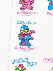 5 Vintage BubbleRex Dinosaur Sticker Mascot Tylenol Advertising 90s Unused New