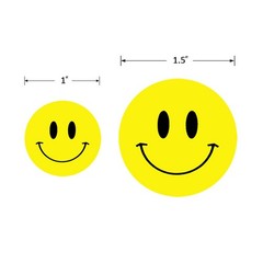 Yellow Happy Face Paper Stickers, 1 Inch, 500 Roll, Permanent Adhesive