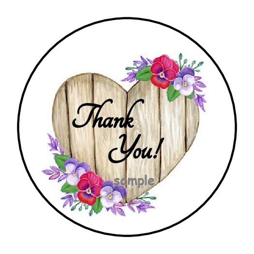 30 THANK YOU RUSTIC WOOD ENVELOPE SEALS LABELS STICKERS 1.5″ ROUND HEART FLOWERS