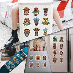 20Pcs Random Indigenous Graphics Tiki Aboriginal Face Mask Waterproof Sticker
