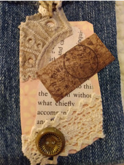 Six OOAK Junk Journal Denim Tags VTG Ephemera Scrapbooking Embellished Handmade