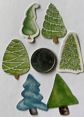 GREEN TREE ASSORTMENT Stickers(6pc)Christmas•Forest •Decorated•Trunk•Garden•