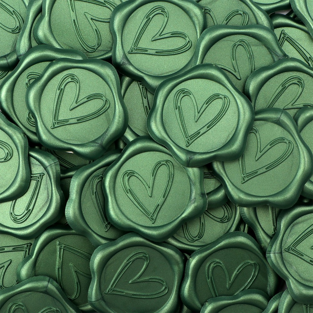 50Pcs Heart Wax Seal stickers Pine Green Self Adhesive Envelope Seal Stickers