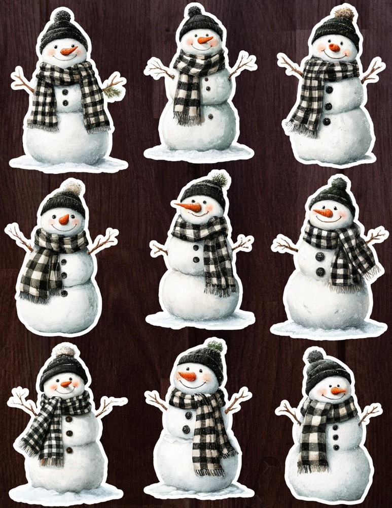 Black and White Snowman Vinyl Stickers Set Scrapbooking Laptop Water Bottle