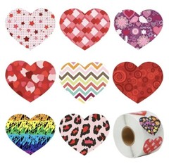 500 pc Sticker Roll Bold Pattern Hearts Shaped Designs Semi Gloss Self Adhesive