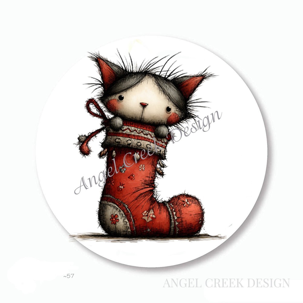 WHIMSICAL CAT IN CHRISTMAS STOCKING SCRAPBOOK STICKERS FAVORS ENVELOPE SEALS