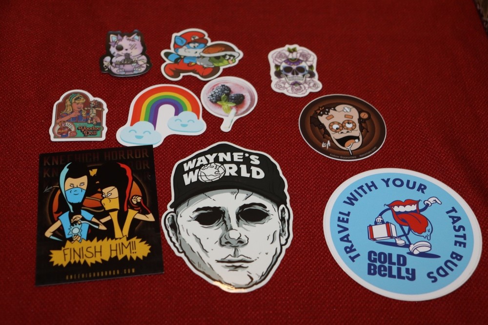 Lot of 10 Unique STICKERS – NEW Sticker Bundle Smurfs Zombie Cat, Franken Berry