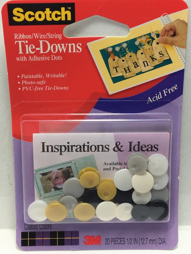 3M Scotch RIBBON/WIRE/STRING TIE-DOWNS with Adhesive Dots(20pc) -024CL – NEW