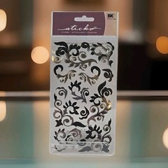 New EK Success Intricate Flourish Stickers 16 Count Black & Silver Sticko