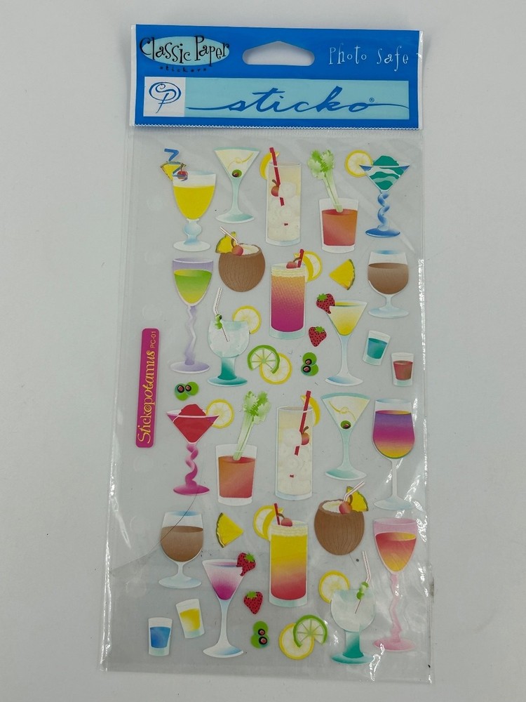 Artisko Classic Paper Cocktail Drinks Puffy Stickers Sheet Photo Safe