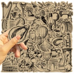 50 Sheets Industrial Vintage Stickers – Tea-Stained Doodles for Coffee Shop Deco