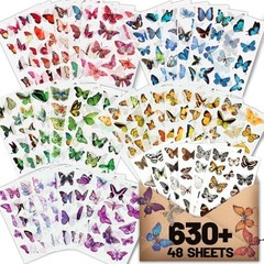 Butterfly Stickers(635 Pcs, 48 Sheets), Flower Stickers for Scrapbooking, Journa