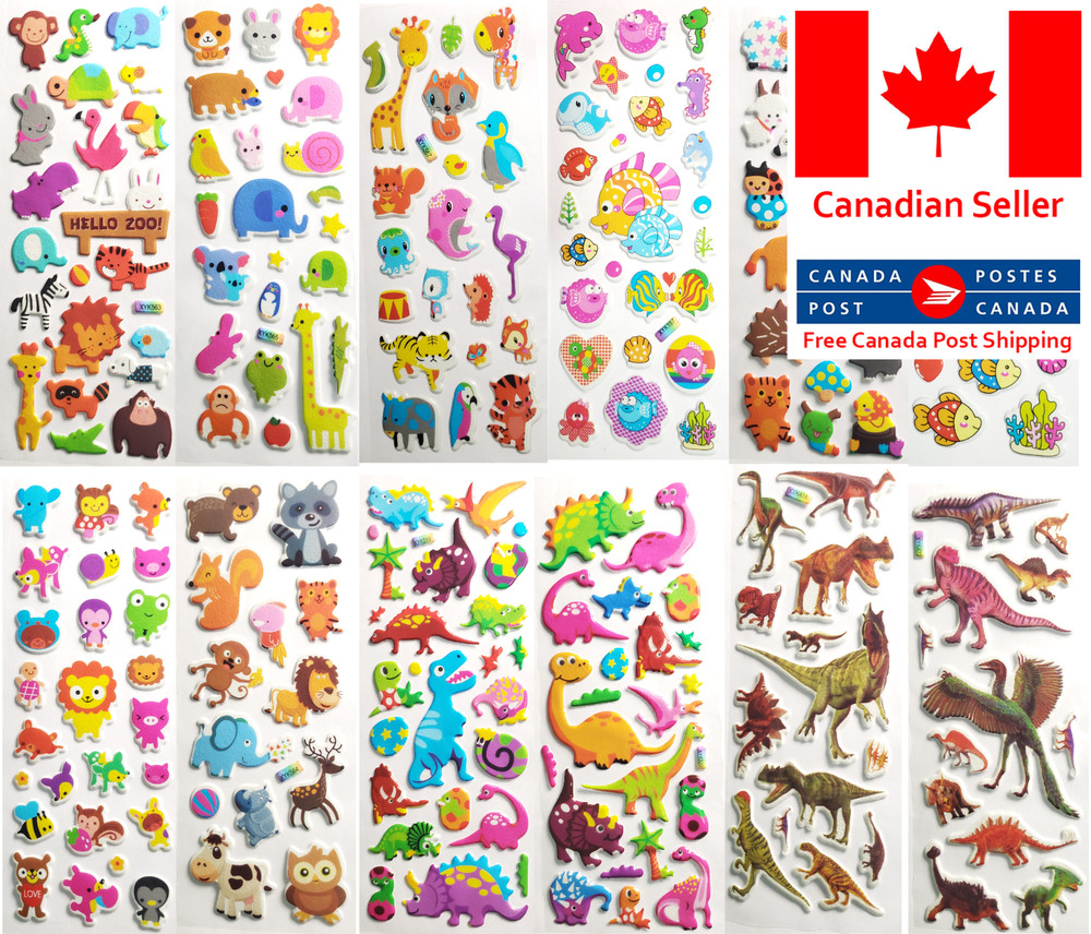 🐠 12 Sheets Puffy Ocean/Forest Animal and dinosaur Sticker Set 🐾