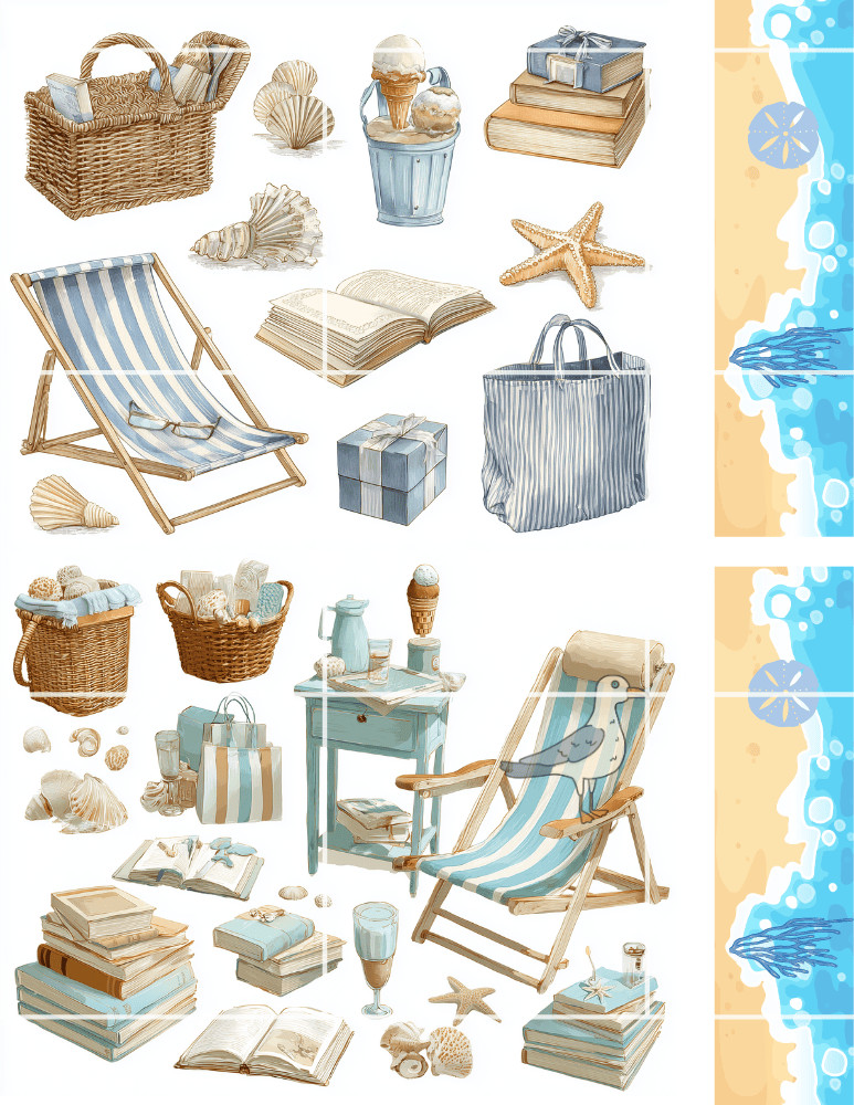 Coastal Lifestyle Clipart Collage Supply Scrapbook Junk Journal Kit Card Toppers