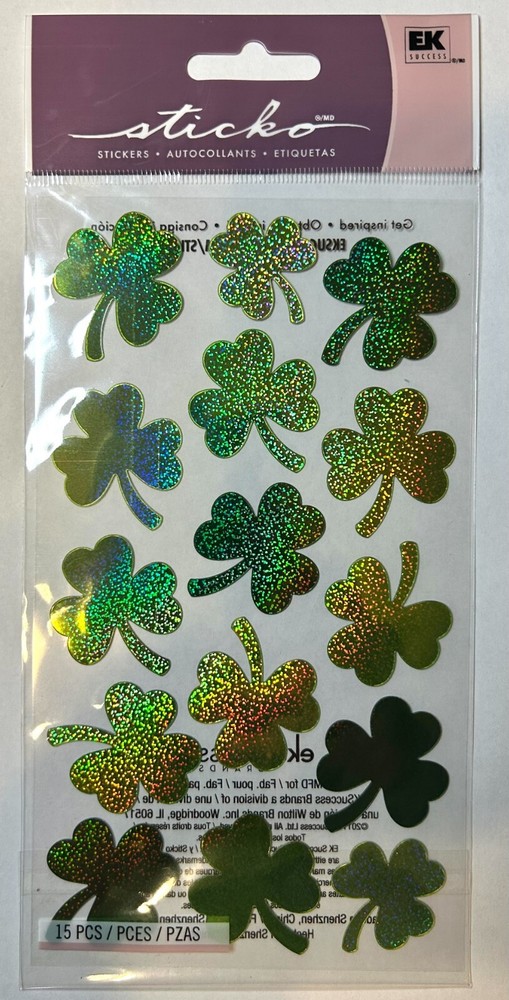 (2) Sticko 15pc Shamrock Stickers St. Patricks Day Green Leprachaun Scrapbooking