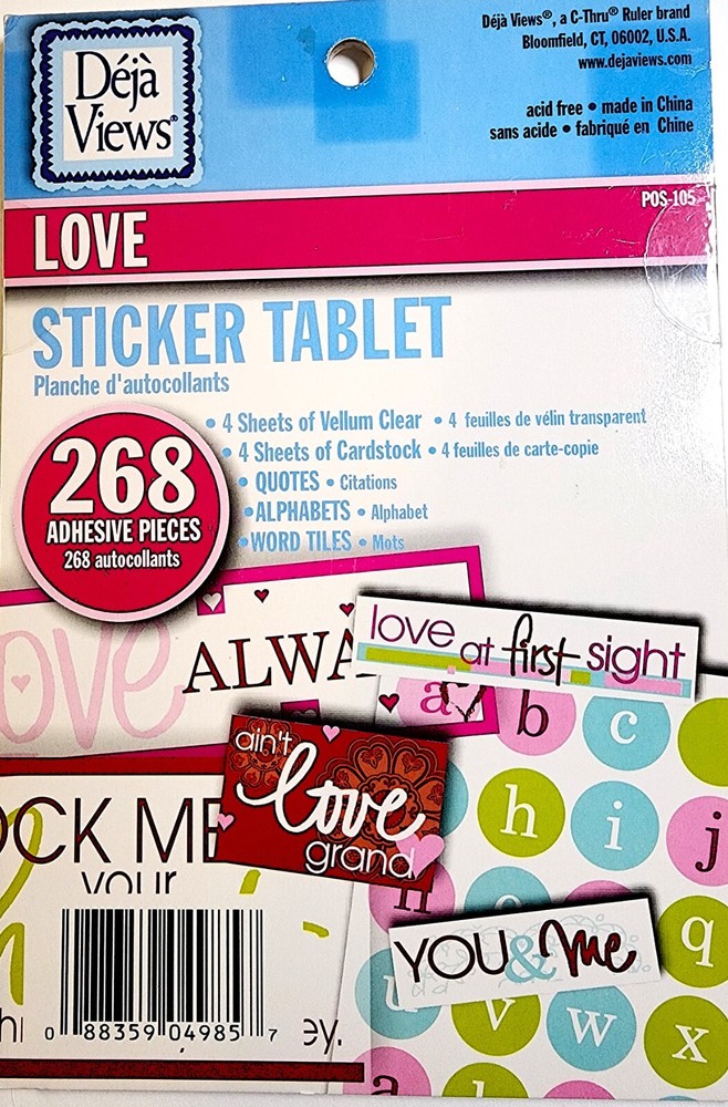Deja Views Love Quotes Stickers 268pc Vellum Cardstock Alphabets Words Scrapbook