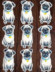 Black and White Pug Die Cut Vinyl Stickers Set Scrapbooking Laptop Water Bottle