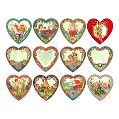 Valentine’s Day Hearts, Romantic Victorian Clip Art, CUT & PEEL STICKER SHEET