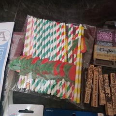 HUGE Crafting Lot Stickers Beads Straws Clothespins Pearls Candles Rulers Crafts