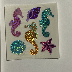 Sandylion 18 Vintage Prismatic Sparkle Seahorse & Seashell Stickers Pastels