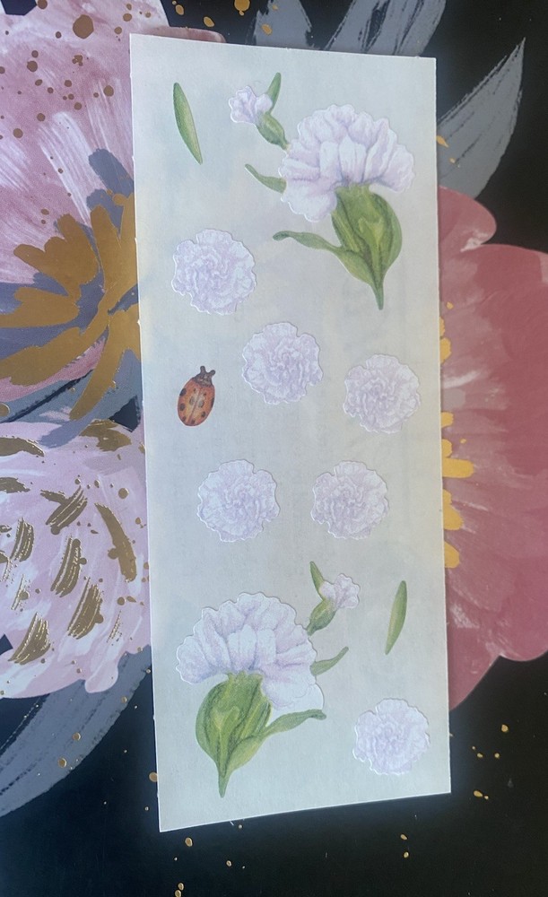 Vintage Creative Memories White Florals, Lady Bug Sticker Strip 2×5 Inches