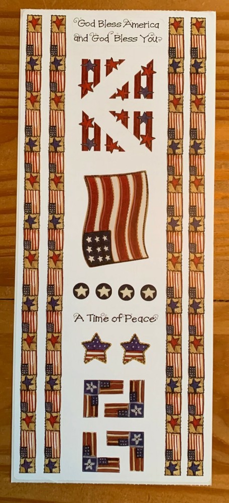 LARGE Sheet JOY MARIE America Flag USA Border Scrapbook Stickers