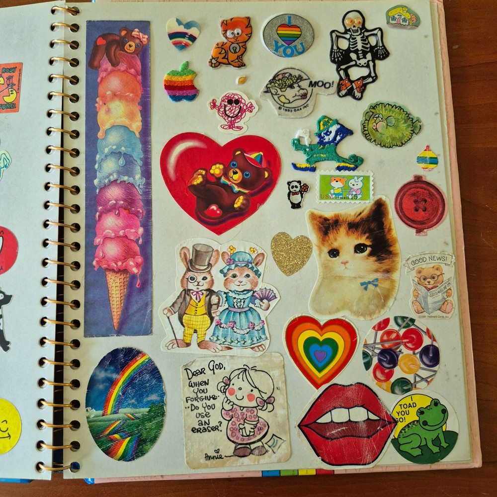 Vintage 1980s Sticker Album Book Puffy Hello Kitty Snoopy Apple Garbage Pail