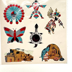 Vintage Astroline Southwest Stickers Metallic Foil Native Motif 2 Sheets NOS