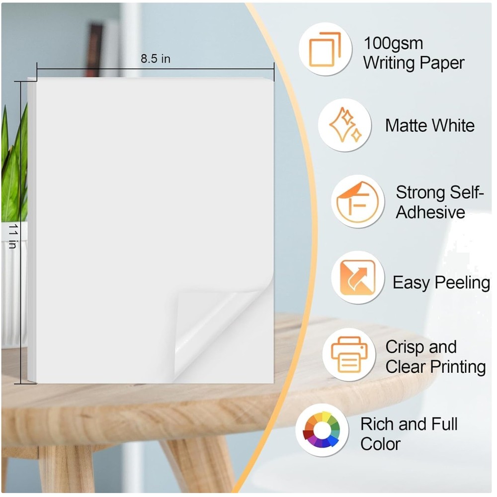 300 Sheets 8.5×11» Matte Sticker Paper for Inkjet Printer