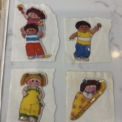 VTG 1980s Cabbage Patch Kids Puffy Stickers Sheet + 4 separate Multicolor Dolls