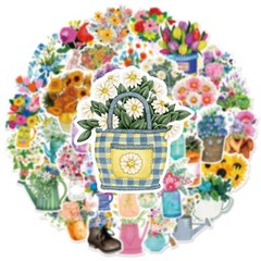 50pcs Retro Flower Stickers, Rose Lily Plants Leaf Stickers, 205
