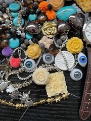 Mixed Media Metal Plastic Flowers Jewelry Glass Eyes Embellishments Lot