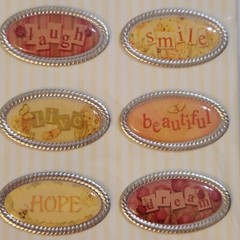 NEW Lot 3 Metal Accents Tags Labels Framed Words Pull Tags Tim Coffey Marcella-Z