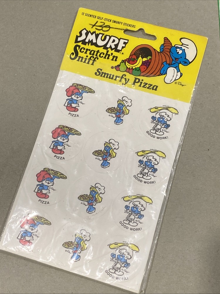 VINTAGE 80’S “SMURFS” PIZZA SNIFF STICKER PACK ULTRA RARE