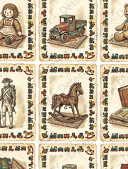 Child Toy Box Sticker Tags and Junk Journal & Collage Old World Style, 1568