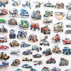 25Pcs Vintage Retro Watercolor Transportation Waterproof Vinyl Stickers