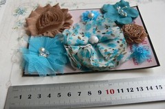 TEAL BLUE & BROWN Fabric Lace Organza Mix – 7 Floral Flower Pk 25-70mm NJC V4 A