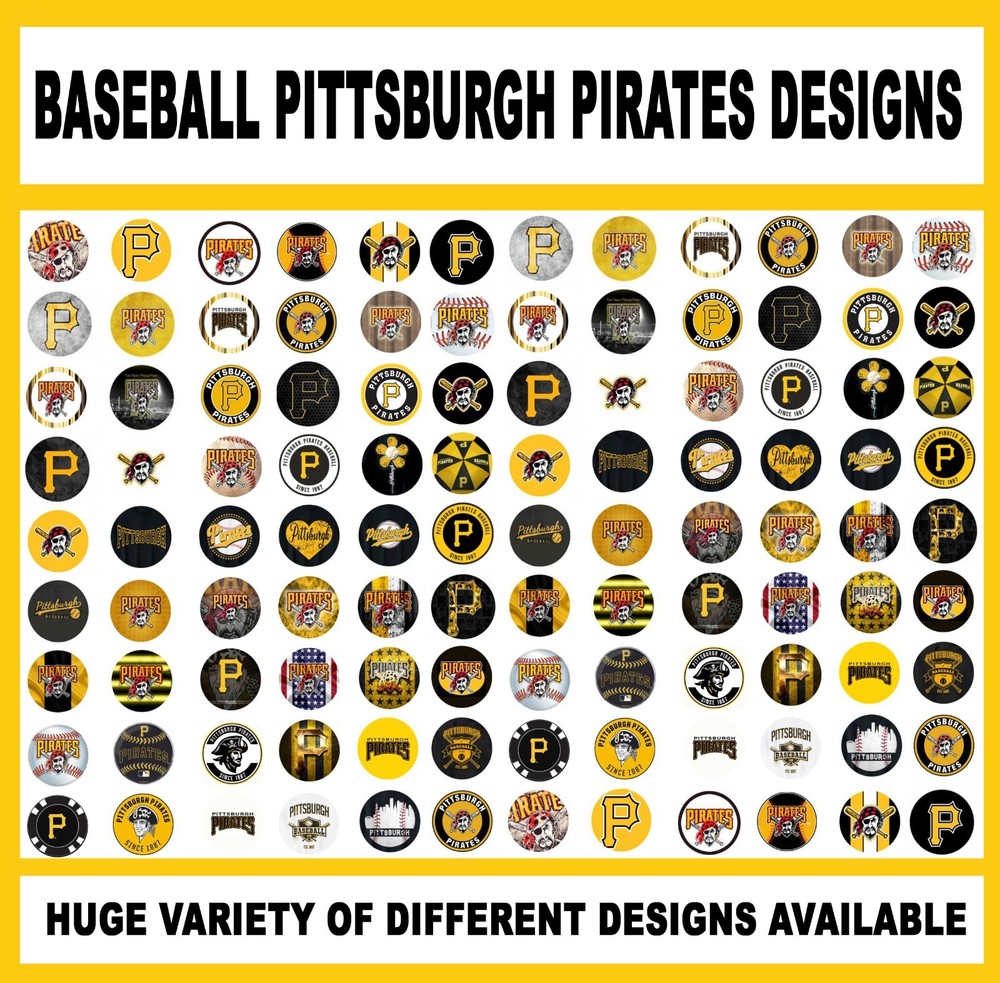 100 Precut BASEBALL PIRATES TEAM BOTTLE CAP CHARM TRAY IMAGES 1 inch DESIGNS
