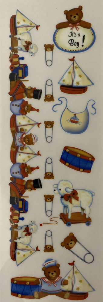 BABY BOY Colored Rub-Ons(3″x 9″) Royal & Langnickel•Toys•Diaper Pin•Teddy Bear•